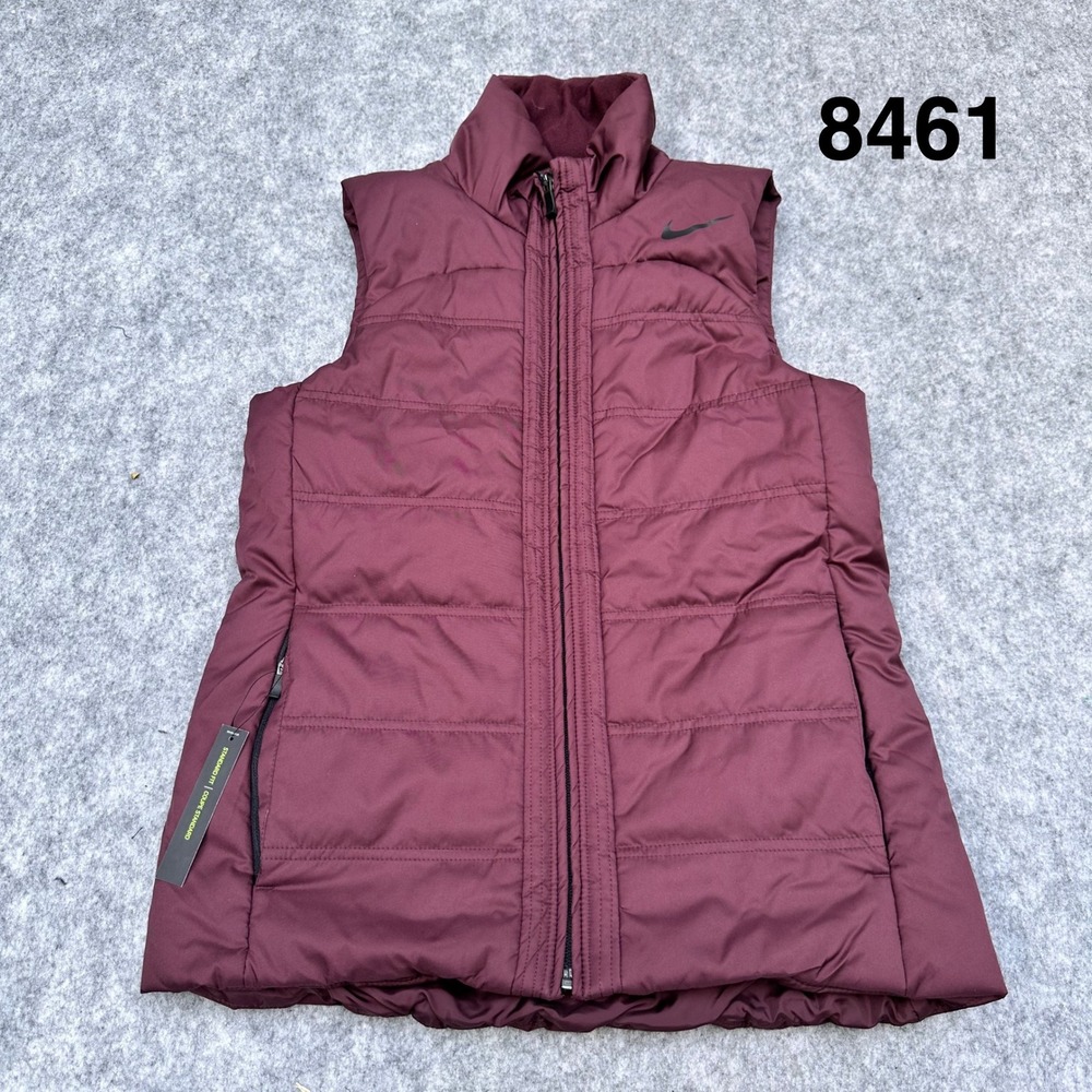 Nike Puffer Vest Women Small Burgundy New Synthetic Fill Full Zip Mock Neck